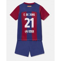 Barcelona Frenkie de Jong #21 Domáci Detský futbalový dres 2023-24 Krátky Rukáv (+ trenírky)